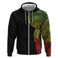 Hawaiian Traditional Tattoos Hoodie Kakau Tribal Tropical Plant Motif Kanaka Maoli Flag Color Inspired LT03 Zip Hoodie Multicolor - Polynesian Pride