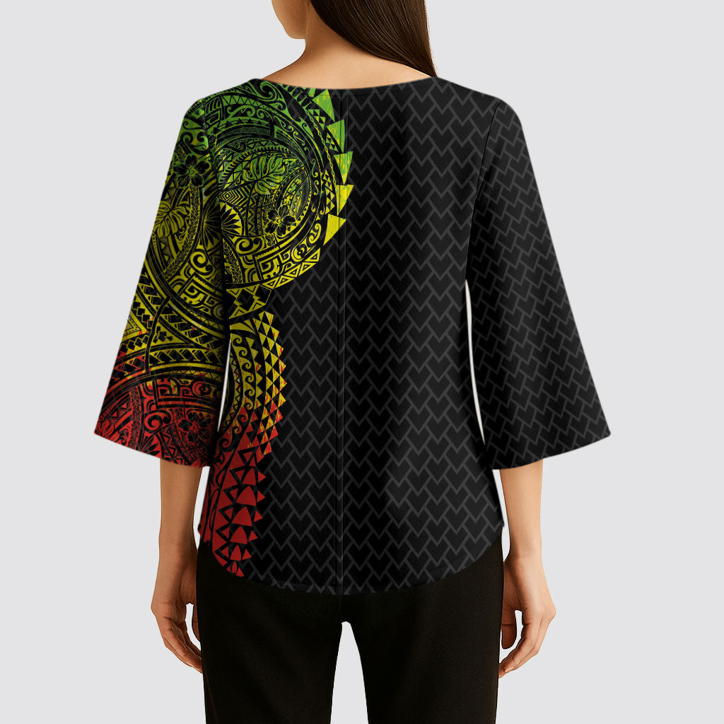 Hawaiian Traditional Tattoos Kimono Sleeve Blouse Kakau Tribal Tropical Plant Motif Kanaka Maoli Flag Color Inspired LT03 - Polynesian Pride