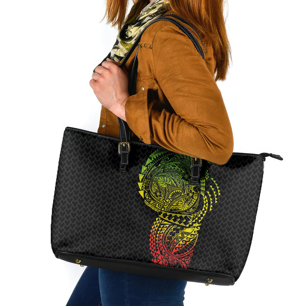 Hawaiian Traditional Tattoos Leather Tote Bag Kakau Tribal Tropical Plant Motif Kanaka Maoli Flag Color Inspired LT03 Multicolor - Polynesian Pride