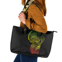 Hawaiian Traditional Tattoos Leather Tote Bag Kakau Tribal Tropical Plant Motif Kanaka Maoli Flag Color Inspired LT03 Multicolor - Polynesian Pride