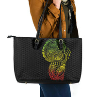 Hawaiian Traditional Tattoos Leather Tote Bag Kakau Tribal Tropical Plant Motif Kanaka Maoli Flag Color Inspired LT03 - Polynesian Pride