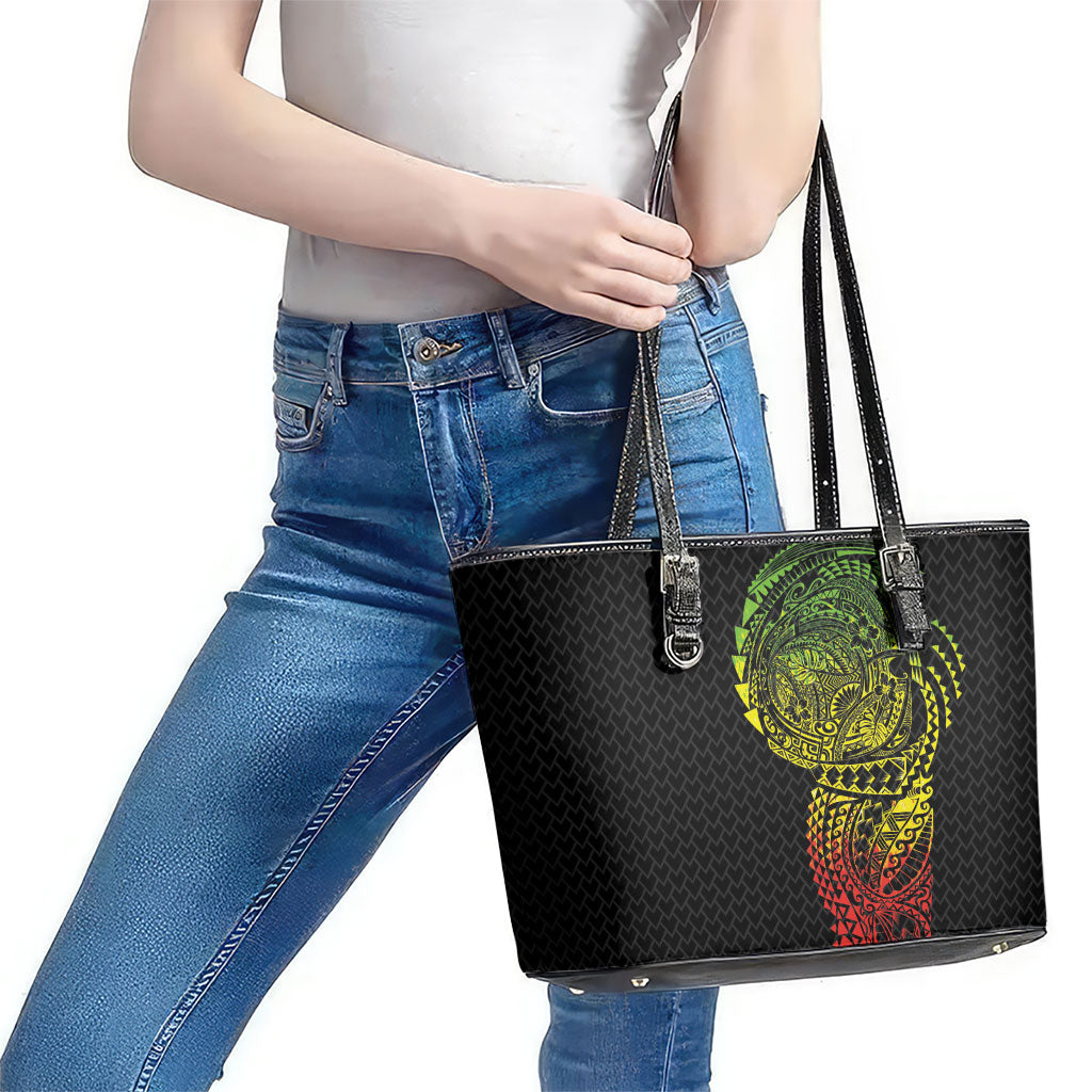 Hawaiian Traditional Tattoos Leather Tote Bag Kakau Tribal Tropical Plant Motif Kanaka Maoli Flag Color Inspired LT03 - Polynesian Pride