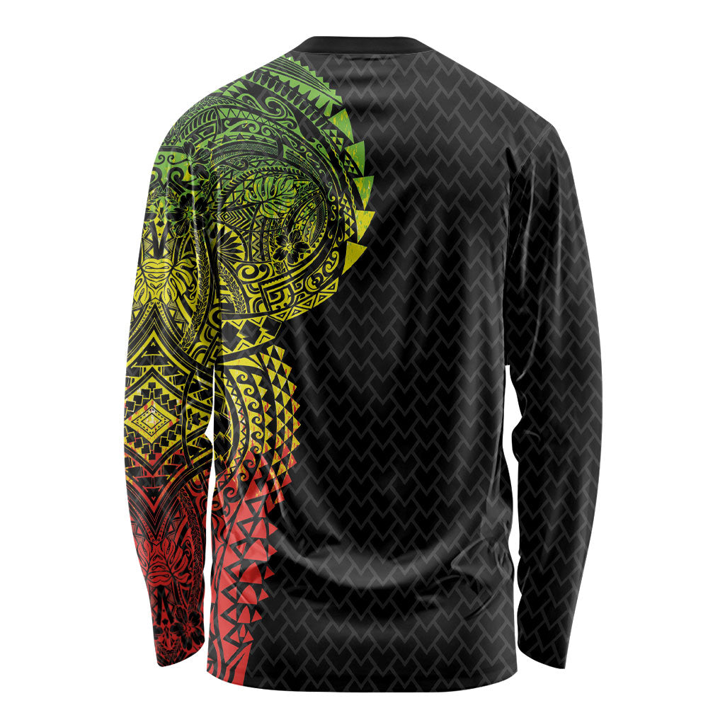 Hawaiian Traditional Tattoos Long Sleeve Shirt Kakau Tribal Tropical Plant Motif Kanaka Maoli Flag Color Inspired LT03 - Polynesian Pride