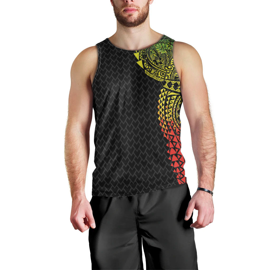 Hawaiian Traditional Tattoos Men Tank Top Kakau Tribal Tropical Plant Motif Kanaka Maoli Flag Color Inspired LT03 - Polynesian Pride