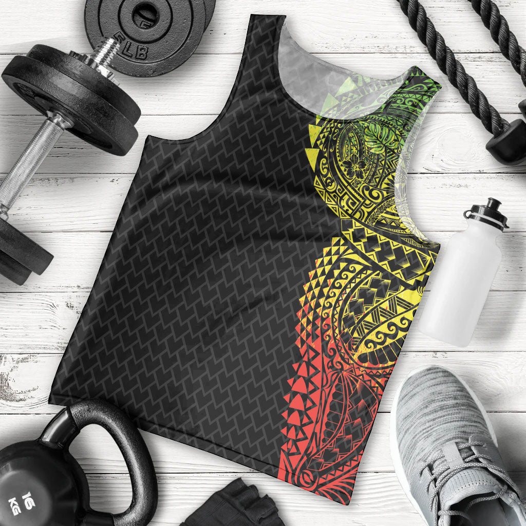 Hawaiian Traditional Tattoos Men Tank Top Kakau Tribal Tropical Plant Motif Kanaka Maoli Flag Color Inspired LT03 - Polynesian Pride