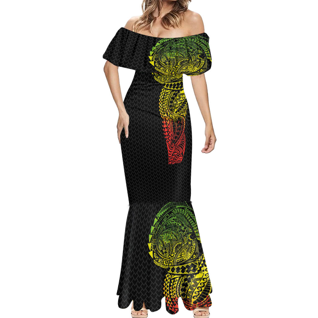 Hawaiian Traditional Tattoos Mermaid Dress Kakau Tribal Tropical Plant Motif Kanaka Maoli Flag Color Inspired LT03 - Polynesian Pride