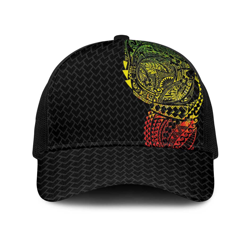 Hawaiian Traditional Tattoos Mesh Trucker Cap Kakau Tribal Tropical Plants Motif Kanaka Maoli Flag Color Inspired LT03 One Size Black Multicolor - Polynesian Pride