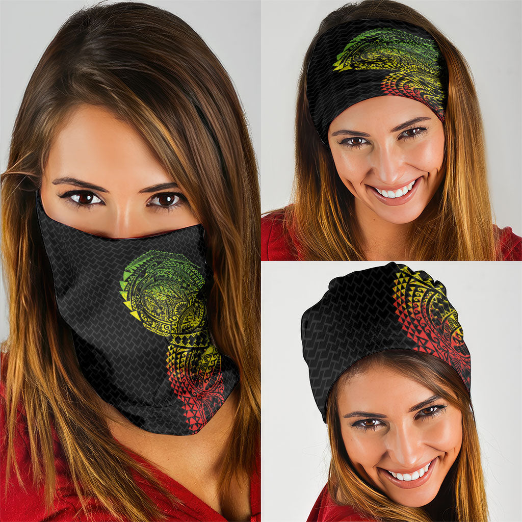 Hawaiian Traditional Tattoos Neck Gaiter Kakau Tribal Tropical Plant Motif Kanaka Maoli Flag Color Inspired LT03 - Polynesian Pride