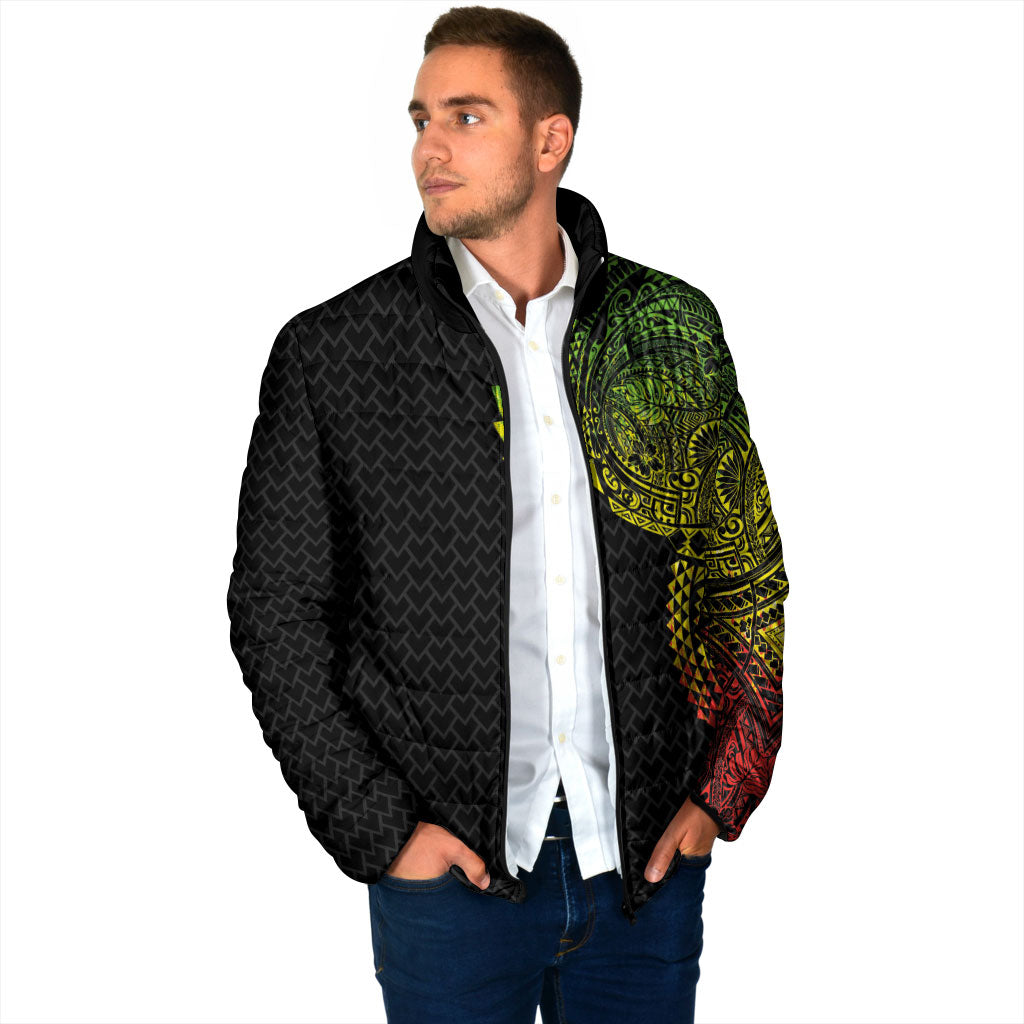 Hawaiian Traditional Tattoos Padded Jacket Kakau Tribal Tropical Plant Motif Kanaka Maoli Flag Color Inspired LT03 - Polynesian Pride