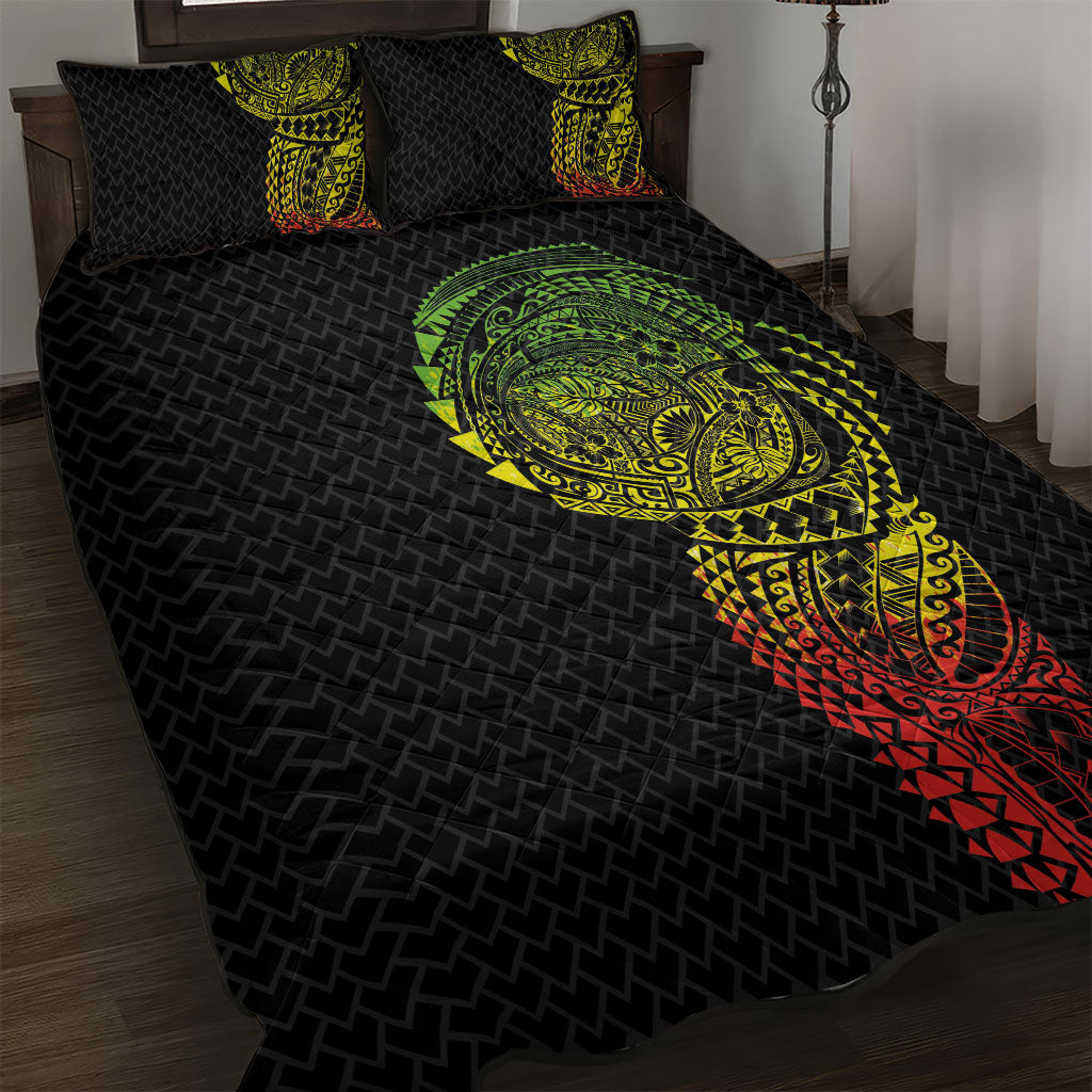 Hawaiian Traditional Tattoos Quilt Bed Set Kakau Tribal Tropical Plant Motif Kanaka Maoli Flag Color Inspired LT03 Multicolor - Polynesian Pride
