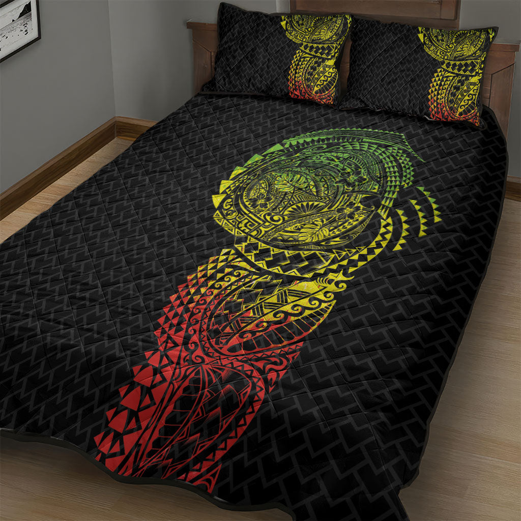 Hawaiian Traditional Tattoos Quilt Bed Set Kakau Tribal Tropical Plant Motif Kanaka Maoli Flag Color Inspired LT03 - Polynesian Pride