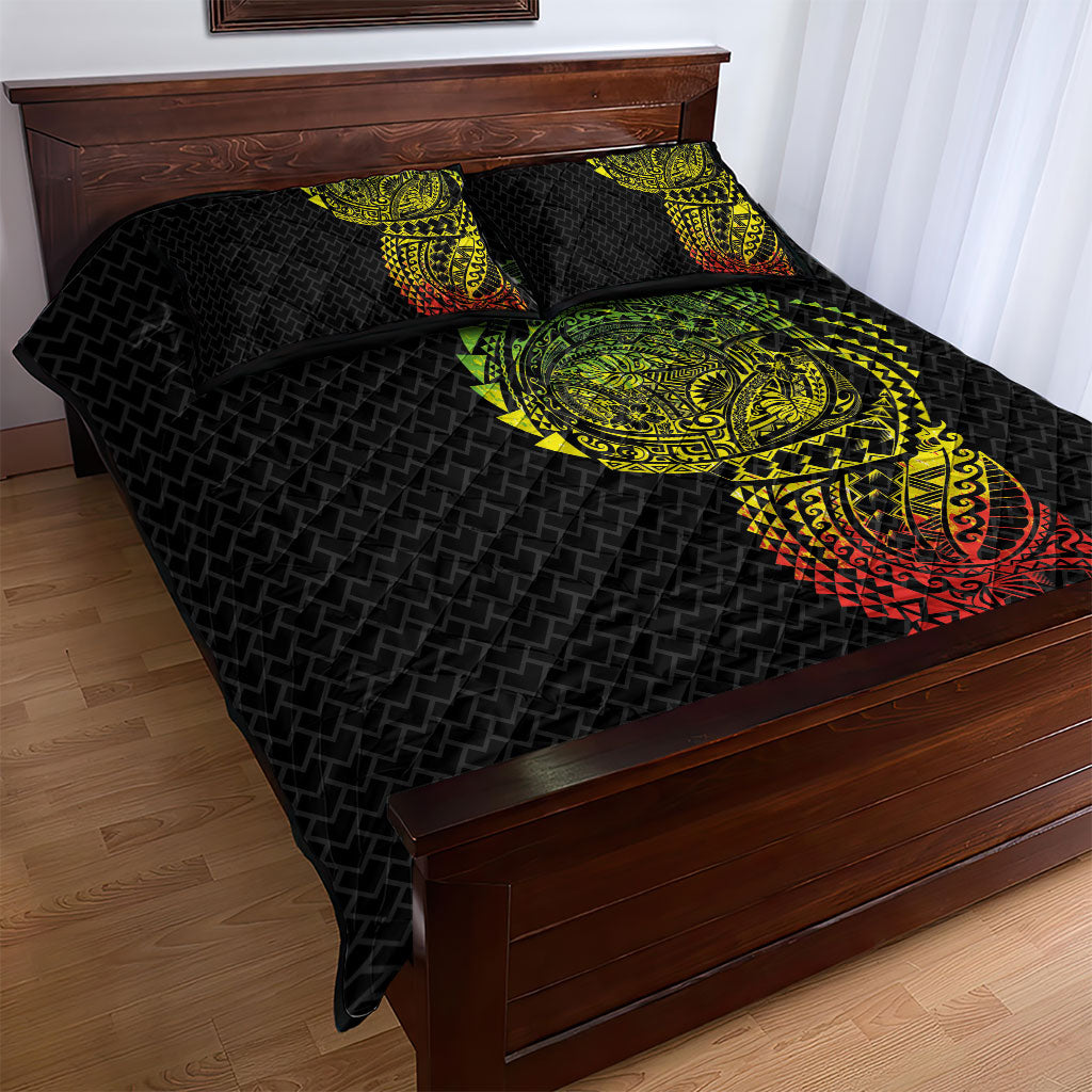 Hawaiian Traditional Tattoos Quilt Bed Set Kakau Tribal Tropical Plant Motif Kanaka Maoli Flag Color Inspired LT03 - Polynesian Pride