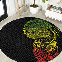 Hawaiian Traditional Tattoos Round Carpet Kakau Tribal Tropical Plant Motif Kanaka Maoli Flag Color Inspired LT03 Multicolor - Polynesian Pride