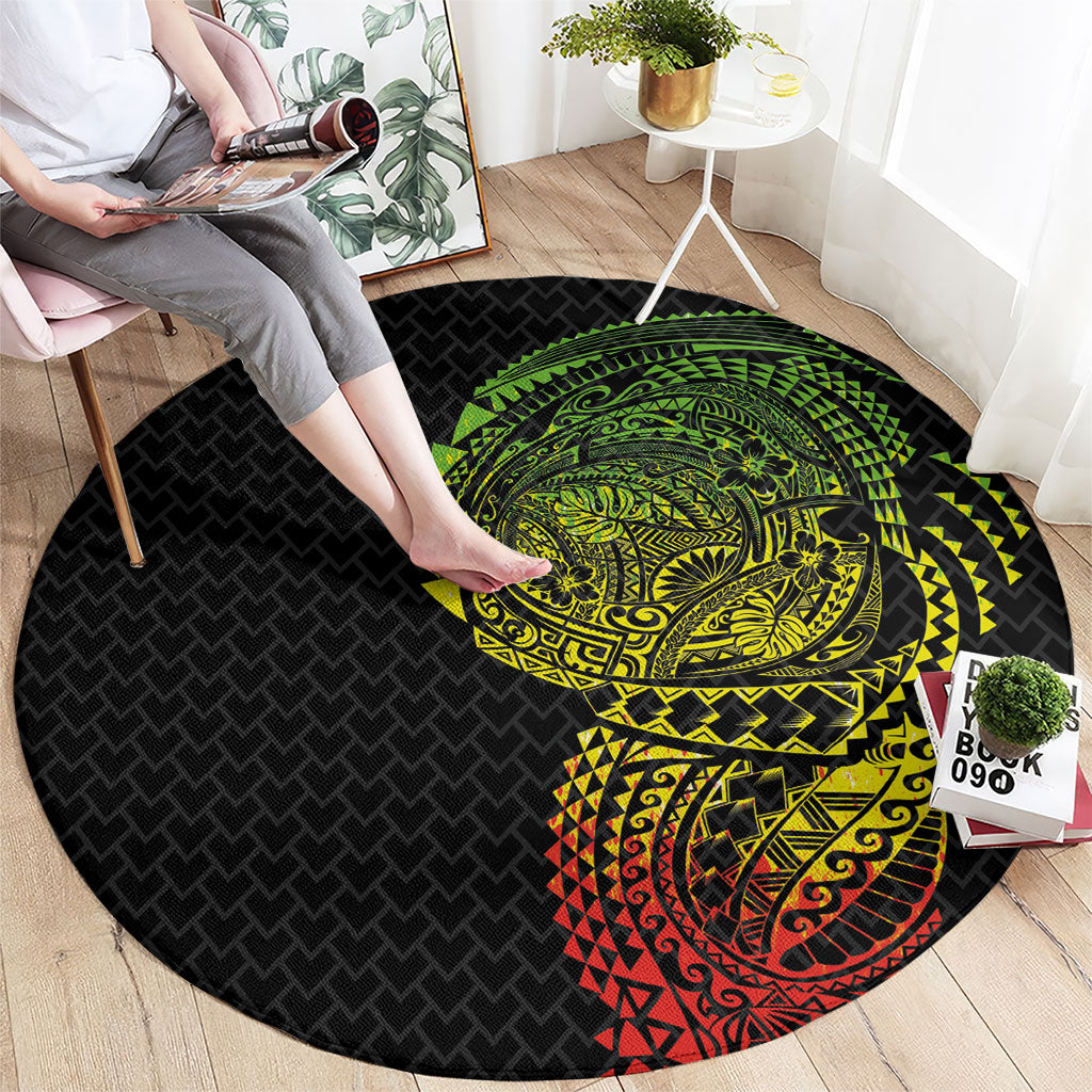 Hawaiian Traditional Tattoos Round Carpet Kakau Tribal Tropical Plant Motif Kanaka Maoli Flag Color Inspired LT03 - Polynesian Pride