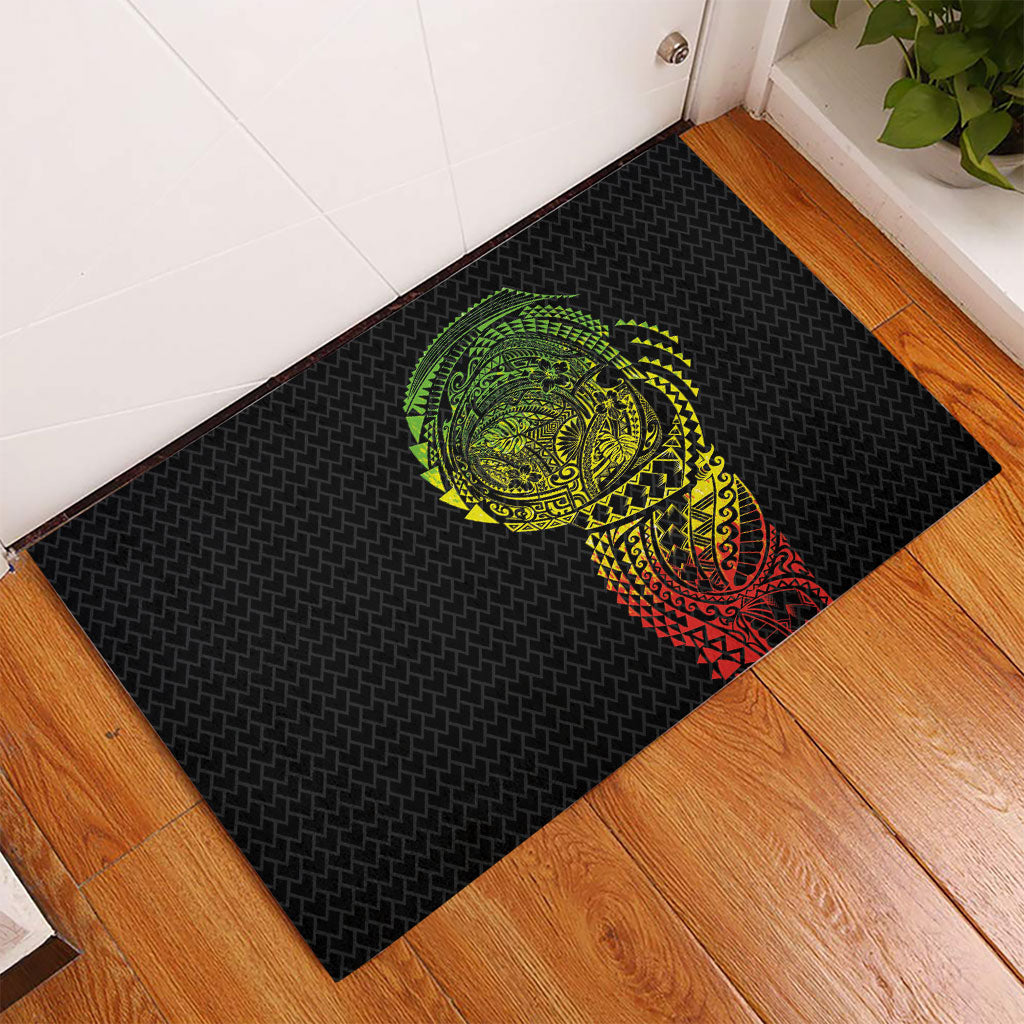 Hawaiian Traditional Tattoos Rubber Doormat Kakau Tribal Tropical Plant Motif Kanaka Maoli Flag Color Inspired LT03 - Polynesian Pride