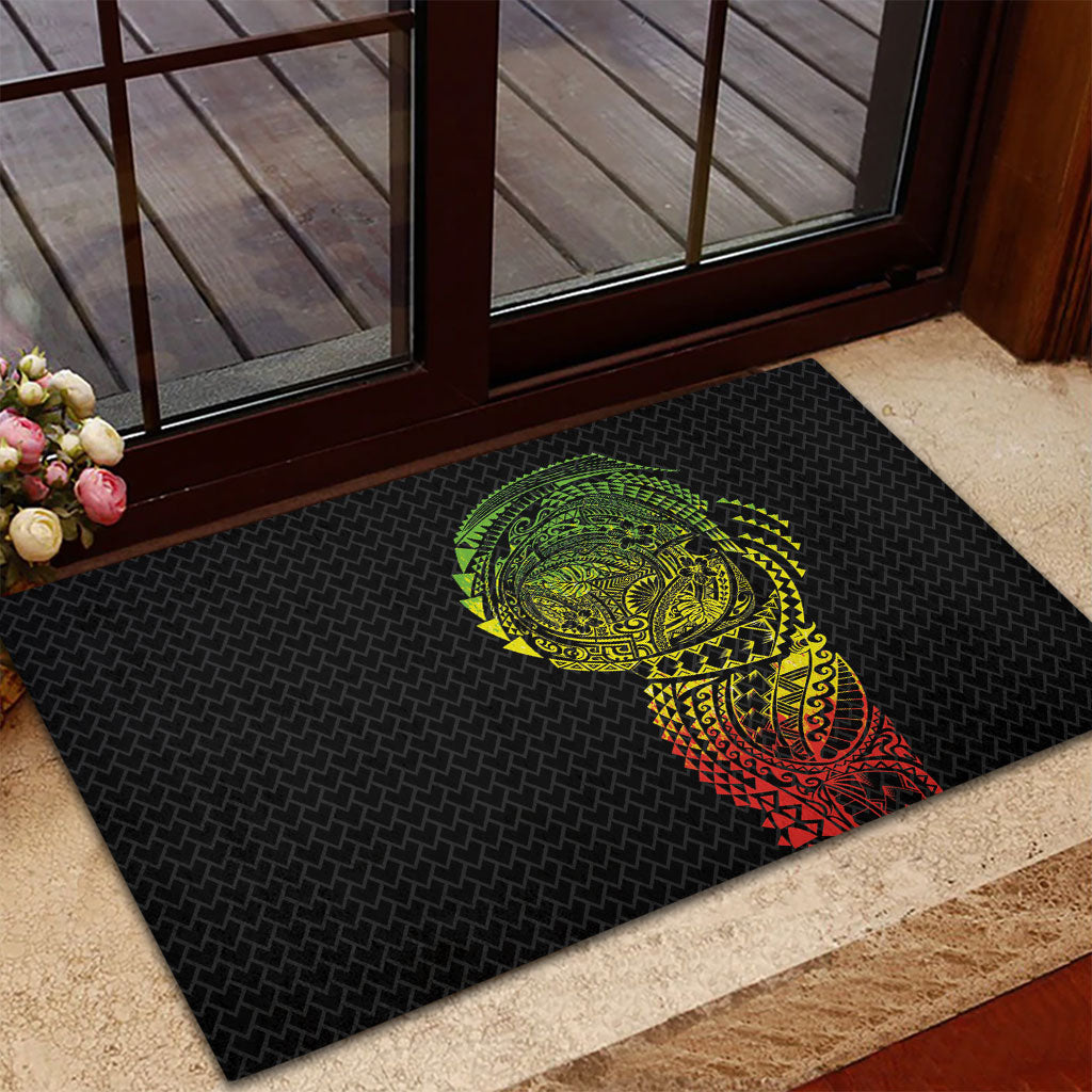 Hawaiian Traditional Tattoos Rubber Doormat Kakau Tribal Tropical Plant Motif Kanaka Maoli Flag Color Inspired LT03 - Polynesian Pride