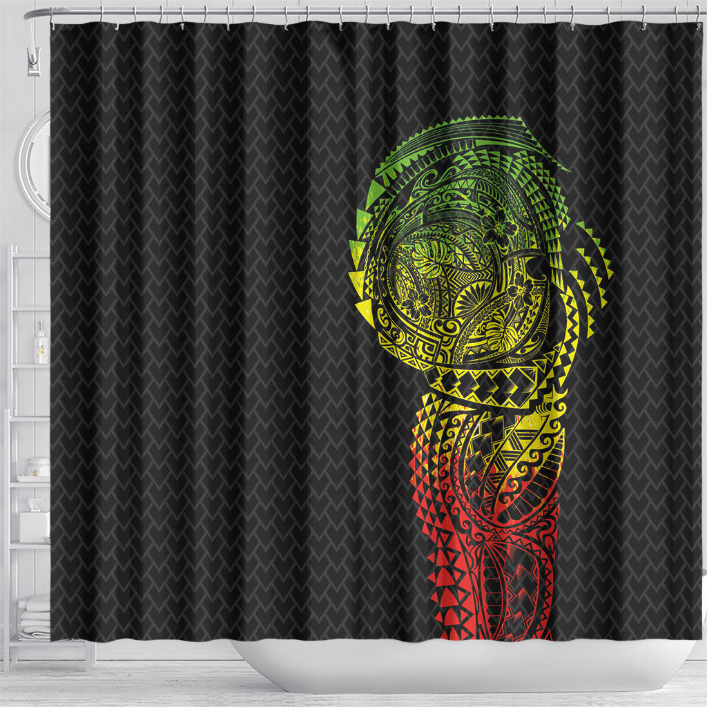 Hawaiian Traditional Tattoos Shower Curtain Kakau Tribal Tropical Plant Motif Kanaka Maoli Flag Color Inspired LT03 - Polynesian Pride