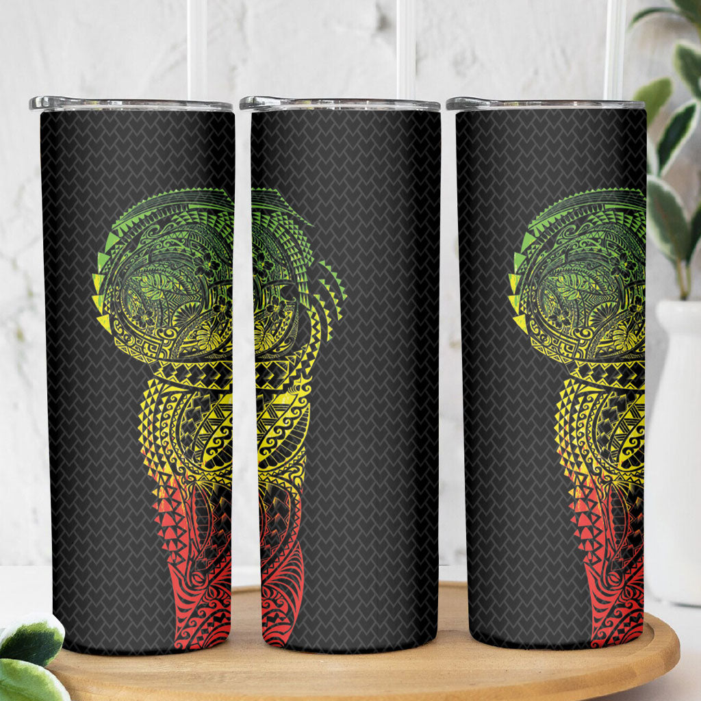 Hawaiian Traditional Tattoos Skinny Tumbler Kakau Tribal Tropical Plant Motif Kanaka Maoli Flag Color Inspired LT03 - Polynesian Pride