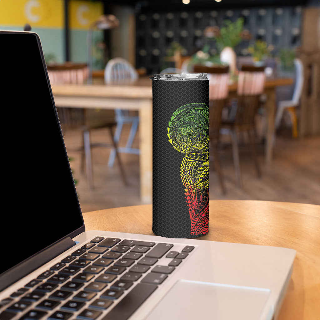 Hawaiian Traditional Tattoos Skinny Tumbler Kakau Tribal Tropical Plant Motif Kanaka Maoli Flag Color Inspired LT03 - Polynesian Pride