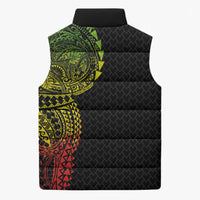 Hawaiian Traditional Tattoos Sleeveless Puffer Jacket Kakau Tribal Tropical Plant Motif Kanaka Maoli Flag Color Inspired LT03 - Polynesian Pride