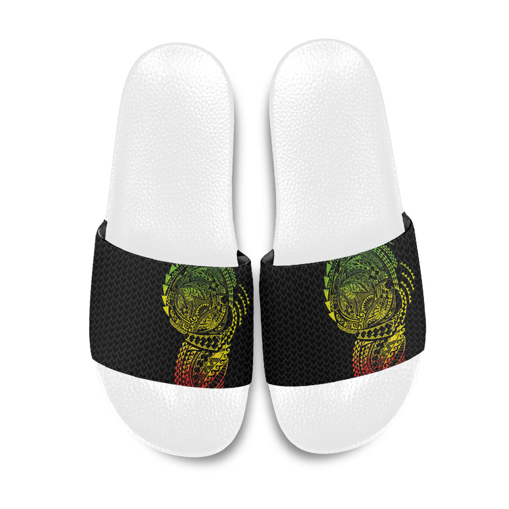 Hawaiian Traditional Tattoos Slide Sandals Kakau Tribal Tropical Plant Motif Kanaka Maoli Flag Color Inspired LT03 Multicolor - Polynesian Pride