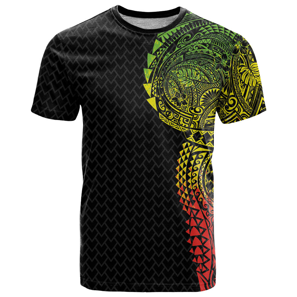 Hawaiian Traditional Tattoos T Shirt Kakau Tribal Tropical Plant Motif Kanaka Maoli Flag Color Inspired LT03 Multicolor - Polynesian Pride