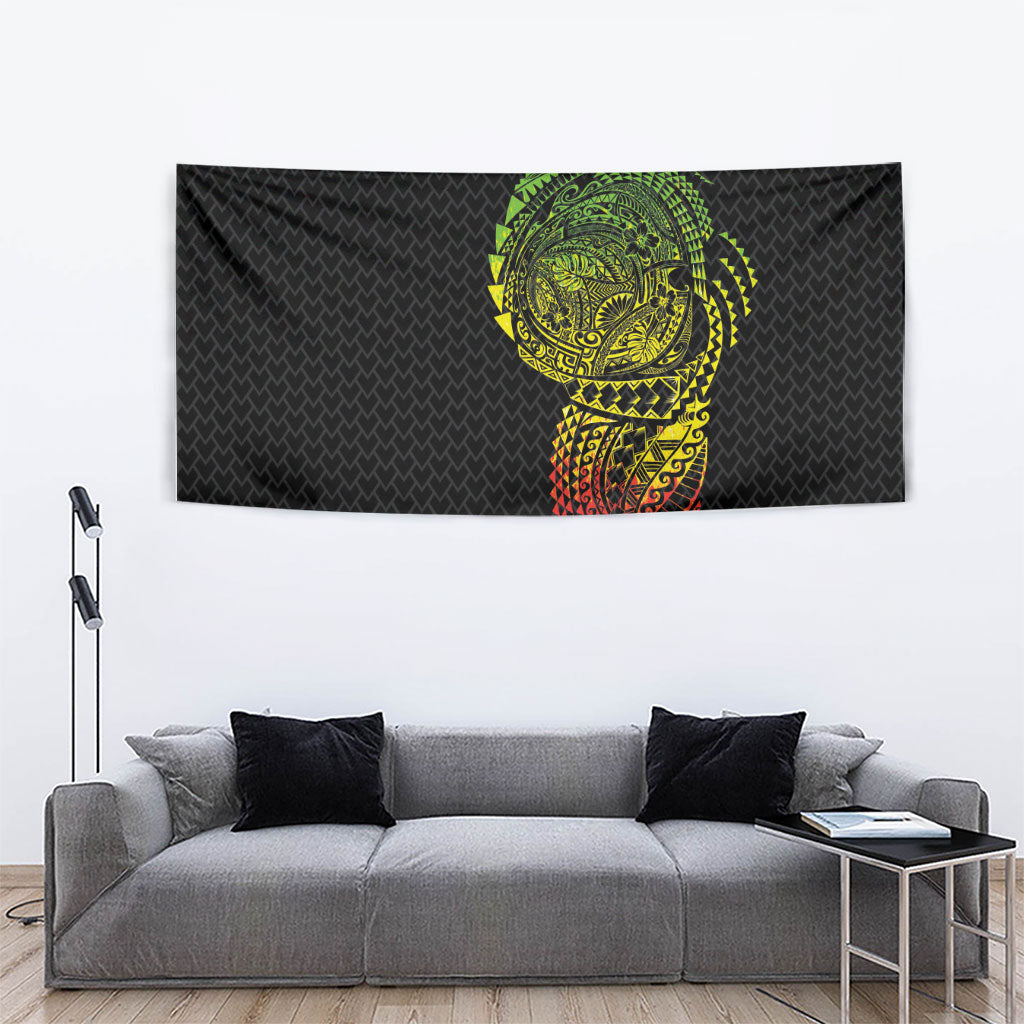 Hawaiian Traditional Tattoos Tapestry Kakau Tribal Tropical Plant Motif Kanaka Maoli Flag Color Inspired LT03 - Polynesian Pride