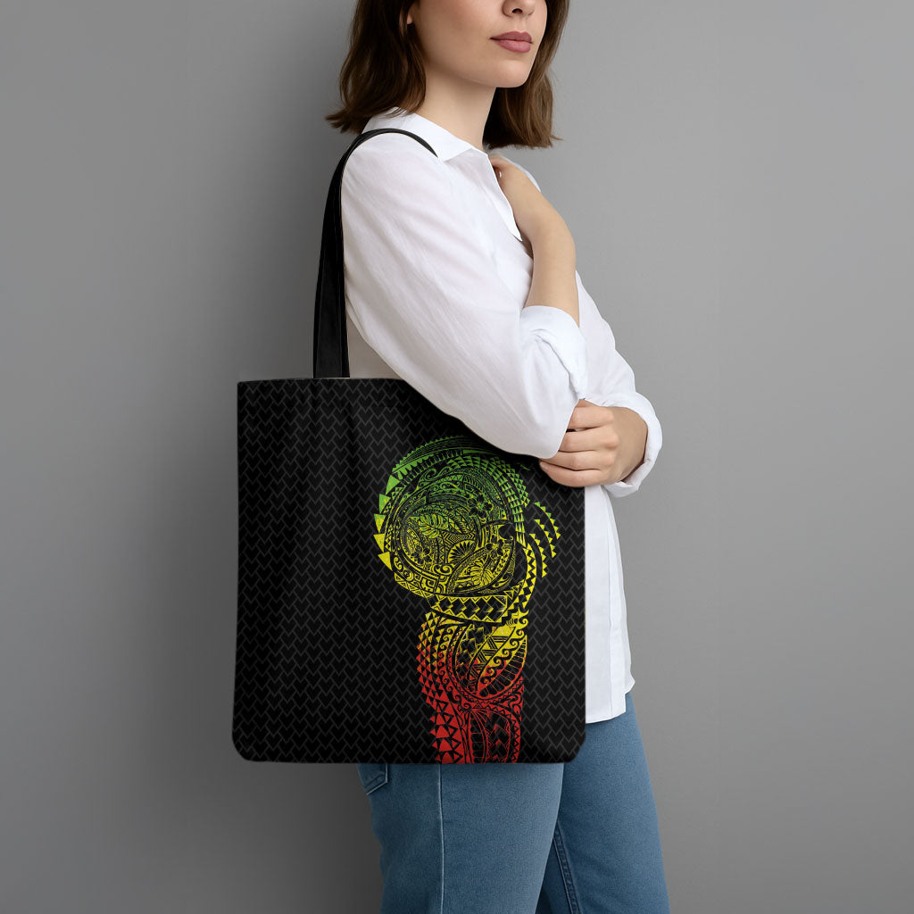 Hawaiian Traditional Tattoos Tote Bag Kakau Tribal Tropical Plant Motif Kanaka Maoli Flag Color Inspired LT03 - Polynesian Pride