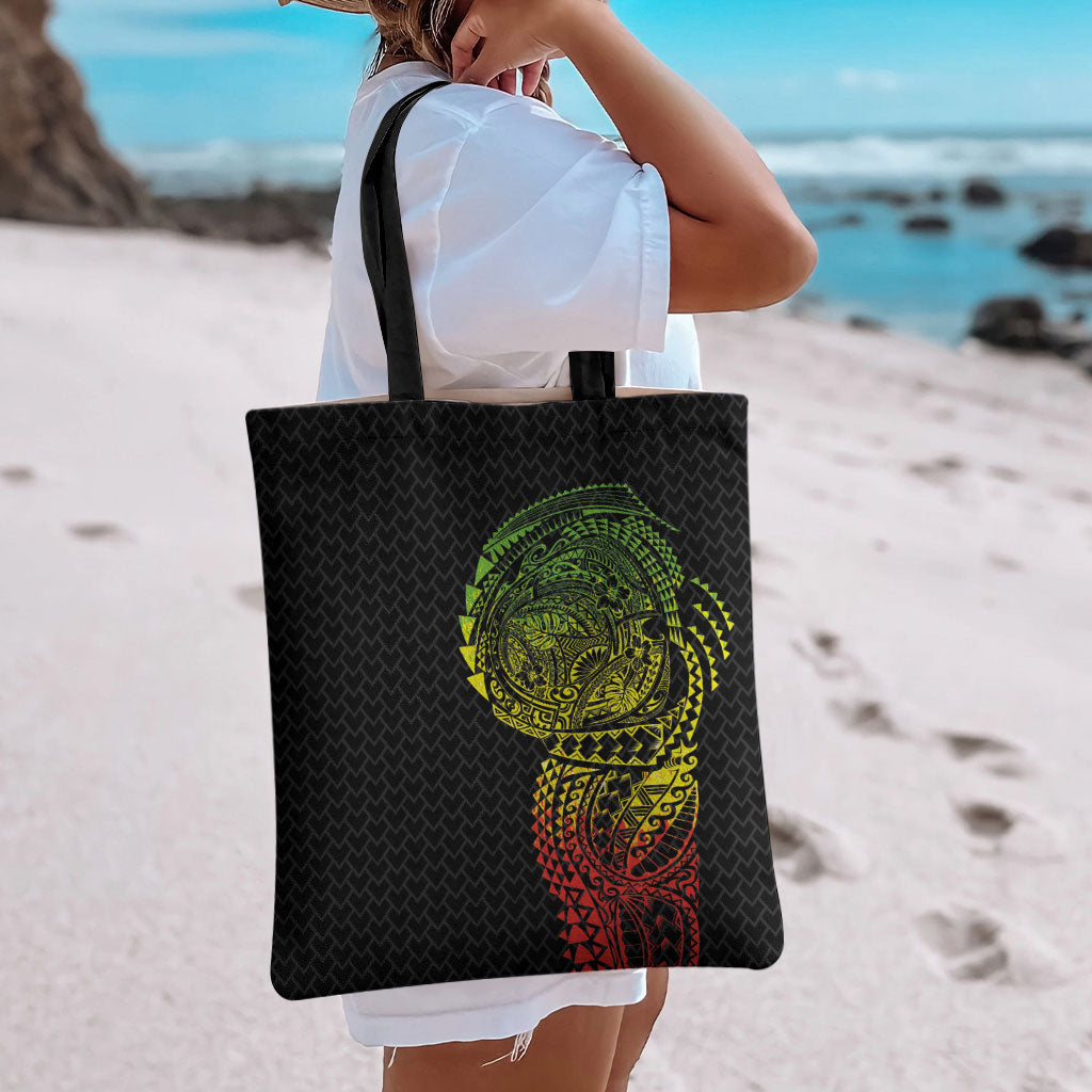 Hawaiian Traditional Tattoos Tote Bag Kakau Tribal Tropical Plant Motif Kanaka Maoli Flag Color Inspired LT03 - Polynesian Pride