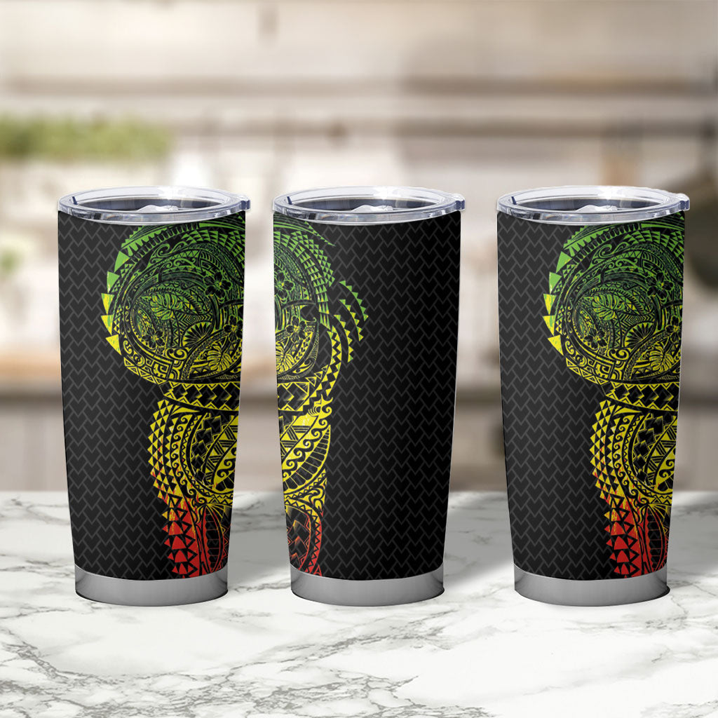 Hawaiian Traditional Tattoos Tumbler Cup Kakau Tribal Tropical Plant Motif Kanaka Maoli Flag Color Inspired LT03 - Polynesian Pride