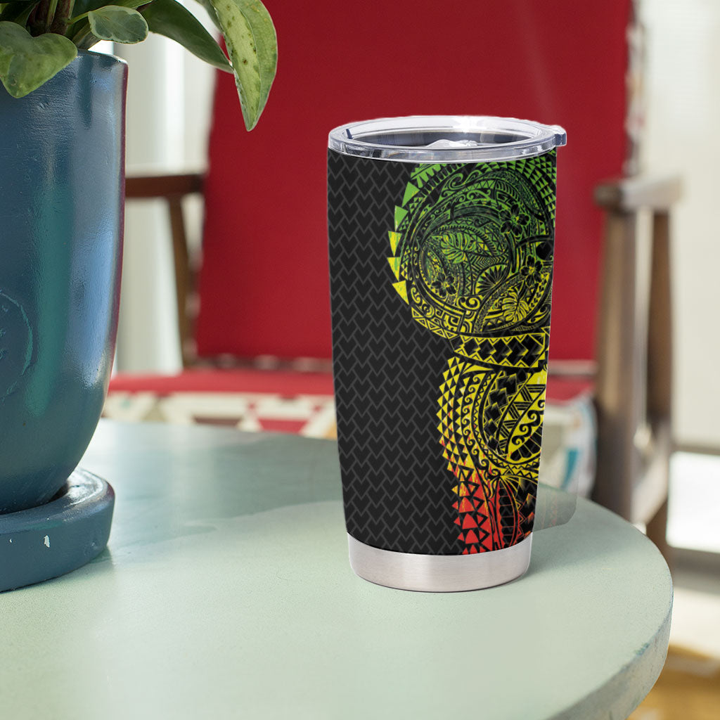 Hawaiian Traditional Tattoos Tumbler Cup Kakau Tribal Tropical Plant Motif Kanaka Maoli Flag Color Inspired LT03 - Polynesian Pride