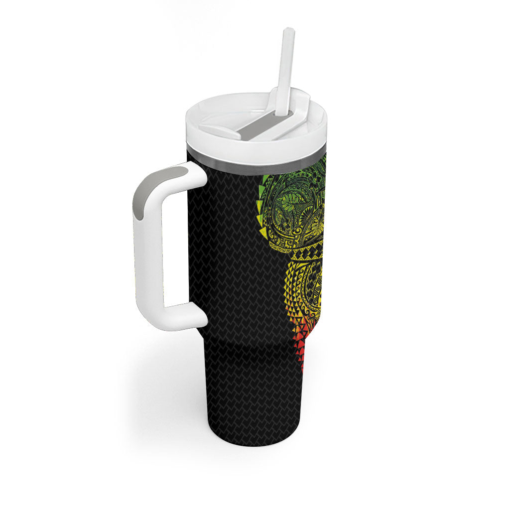 Hawaiian Traditional Tattoos Tumbler With Handle Kakau Tribal Tropical Plant Motif Kanaka Maoli Flag Color Inspired LT03 - Polynesian Pride