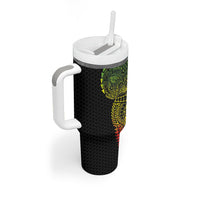Hawaiian Traditional Tattoos Tumbler With Handle Kakau Tribal Tropical Plant Motif Kanaka Maoli Flag Color Inspired LT03 - Polynesian Pride