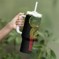 Hawaiian Traditional Tattoos Tumbler With Handle Kakau Tribal Tropical Plant Motif Kanaka Maoli Flag Color Inspired LT03 - Polynesian Pride