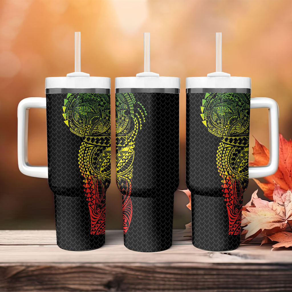 Hawaiian Traditional Tattoos Tumbler With Handle Kakau Tribal Tropical Plant Motif Kanaka Maoli Flag Color Inspired LT03 - Polynesian Pride
