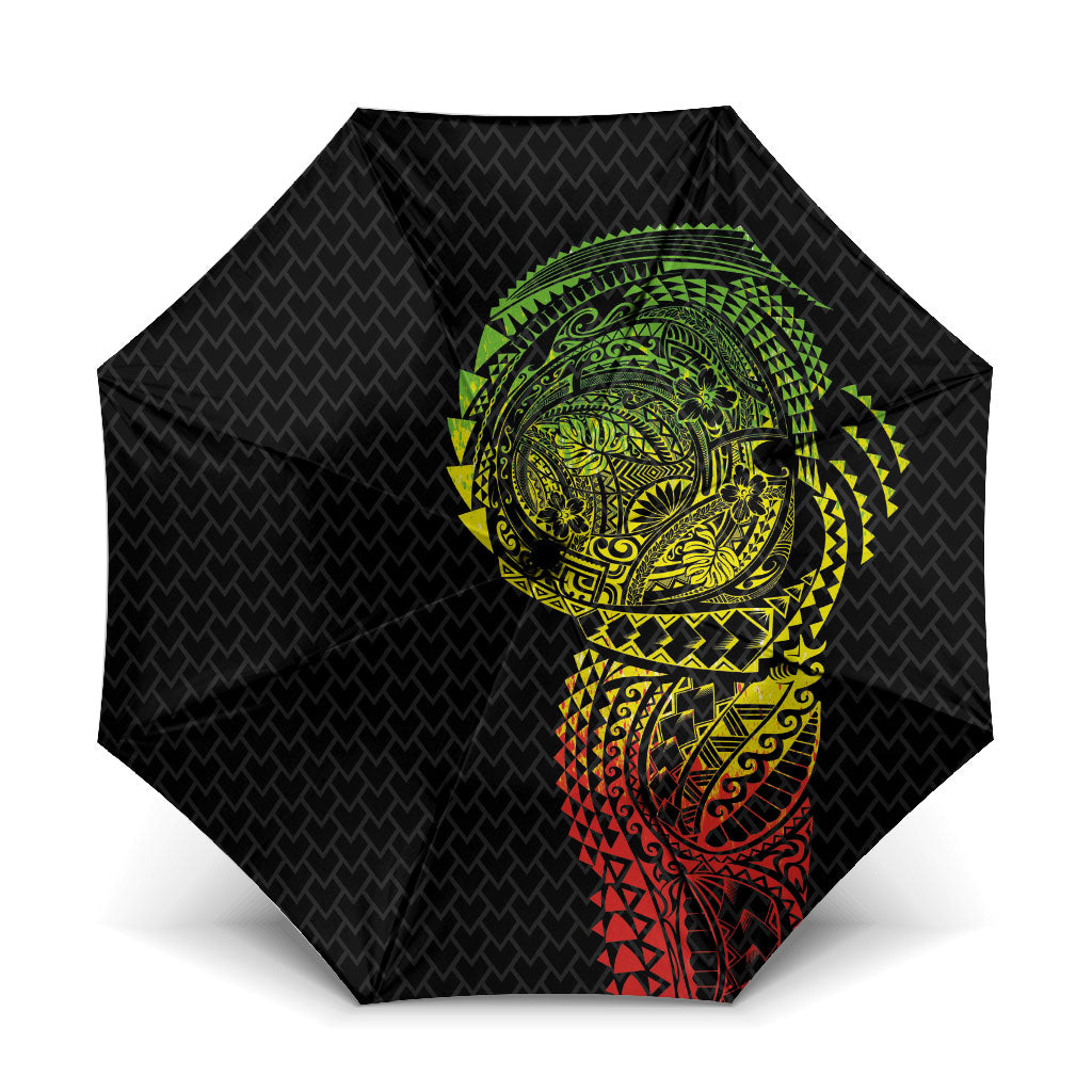 Hawaiian Traditional Tattoos Umbrella Kakau Tribal Tropical Plant Motif Kanaka Maoli Flag Color Inspired LT03 One Size Folded 11.42 inch Opened Diameter 37.4 inch Multicolor - Polynesian Pride