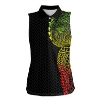 Hawaiian Traditional Tattoos Women Sleeveless Polo Shirt Kakau Tribal Tropical Plant Motif Kanaka Maoli Flag Color Inspired LT03 Female Multicolor - Polynesian Pride