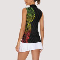 Hawaiian Traditional Tattoos Women Sleeveless Polo Shirt Kakau Tribal Tropical Plant Motif Kanaka Maoli Flag Color Inspired LT03 - Polynesian Pride