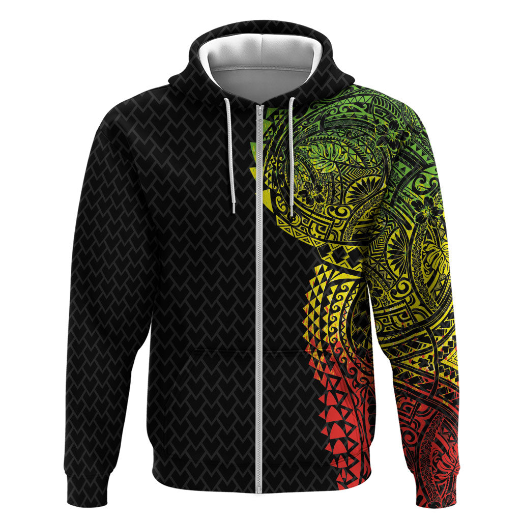 Hawaiian Traditional Tattoos Zip Hoodie Kakau Tribal Tropical Plant Motif Kanaka Maoli Flag Color Inspired