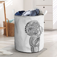 Hawaiian Traditional Tattoos Laundry Basket Kakau Tribal Tropical Plant Motif White Color