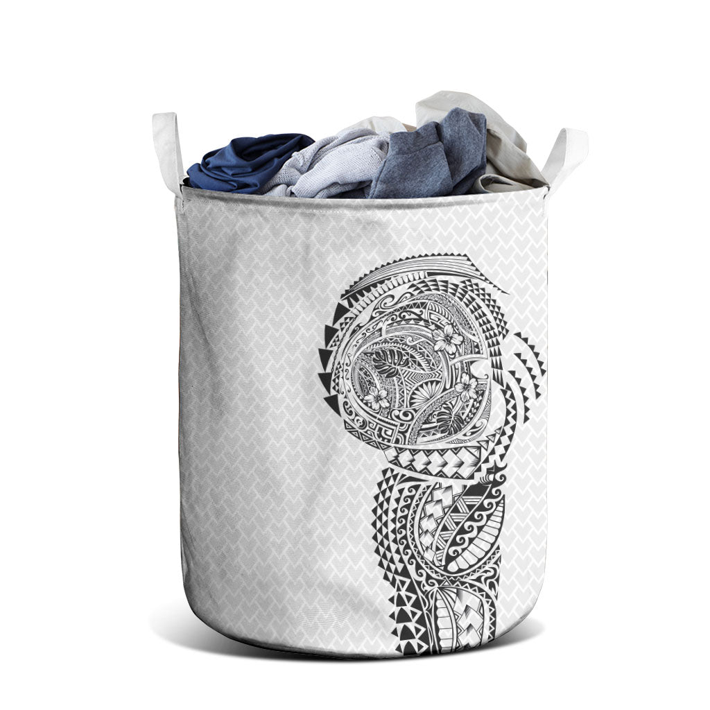 Hawaiian Traditional Tattoos Laundry Basket Kakau Tribal Tropical Plant Motif White Color