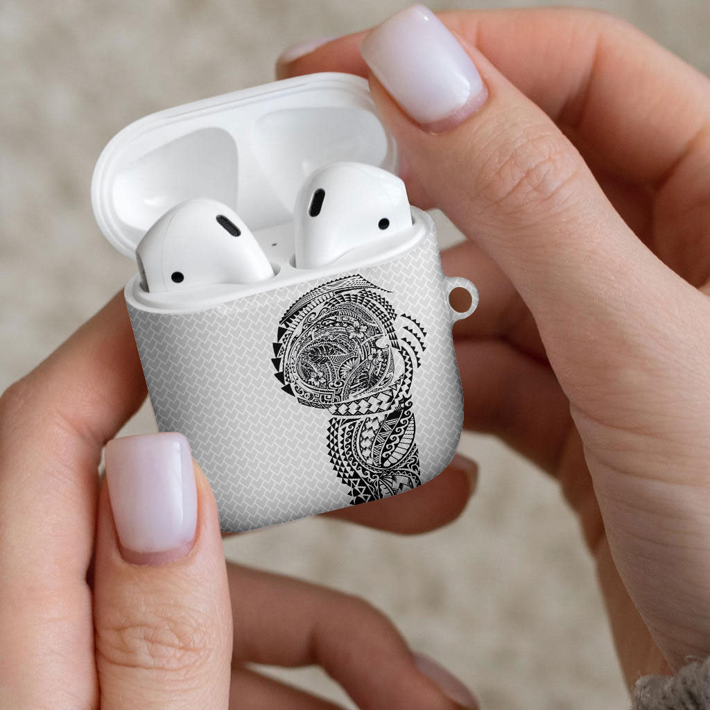 Hawaiian Traditional Tattoos AirPods Case Kakau Tribal Tropical Plant Motif White Color