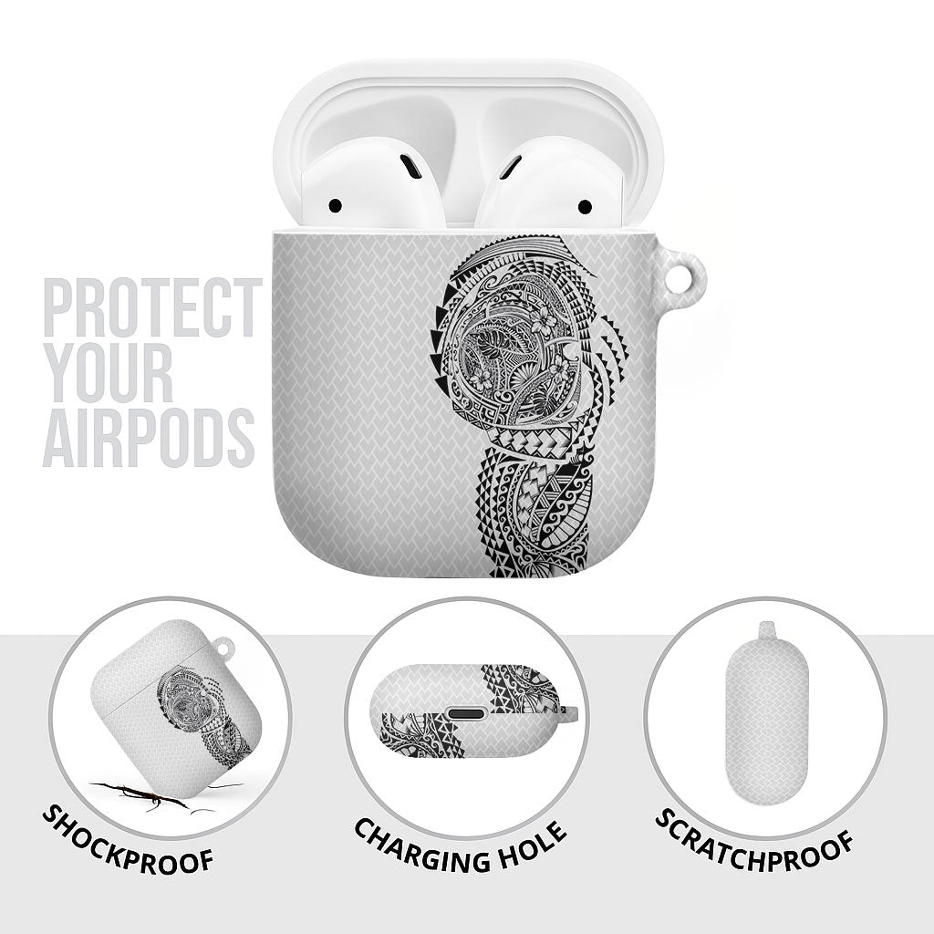 Hawaiian Traditional Tattoos AirPods Case Kakau Tribal Tropical Plant Motif White Color