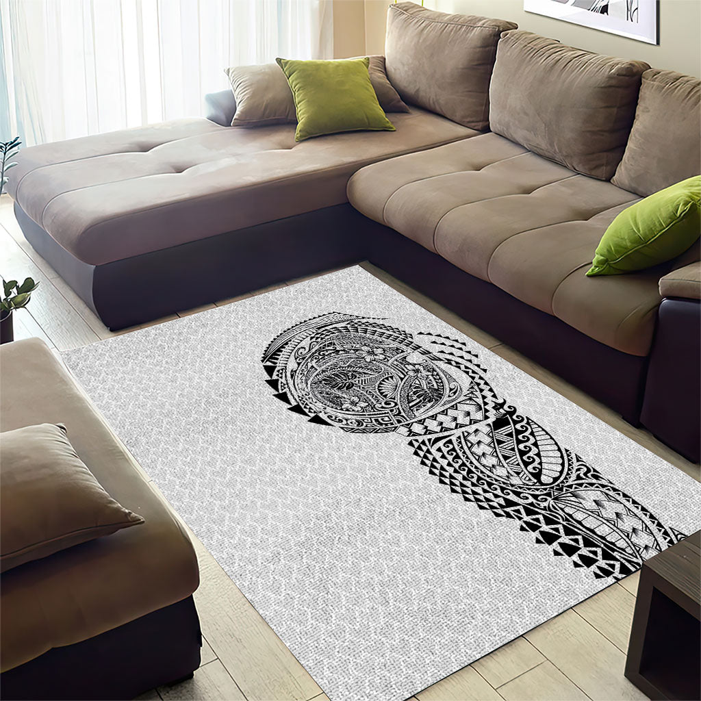 Hawaiian Traditional Tattoos Area Rug Kakau Tribal Tropical Plant Motif White Color