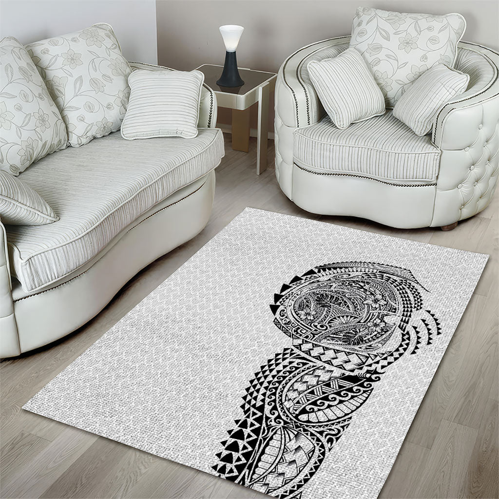 Hawaiian Traditional Tattoos Area Rug Kakau Tribal Tropical Plant Motif White Color