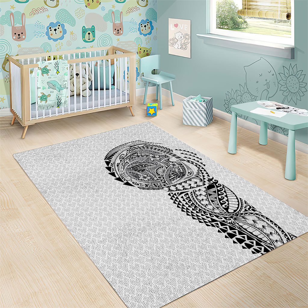 Hawaiian Traditional Tattoos Area Rug Kakau Tribal Tropical Plant Motif White Color