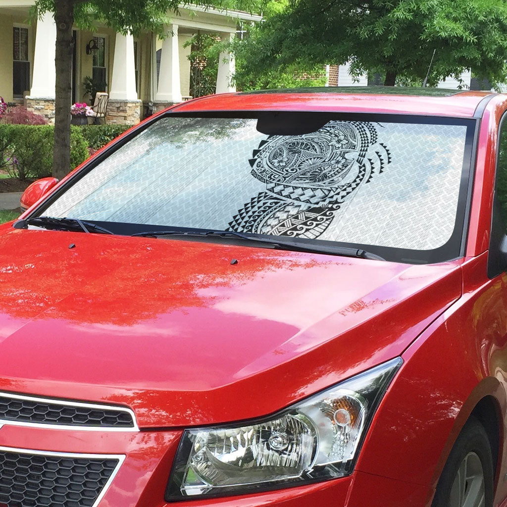Hawaiian Traditional Tattoos Auto Sun Shade Kakau Tribal Tropical Plant Motif White Color