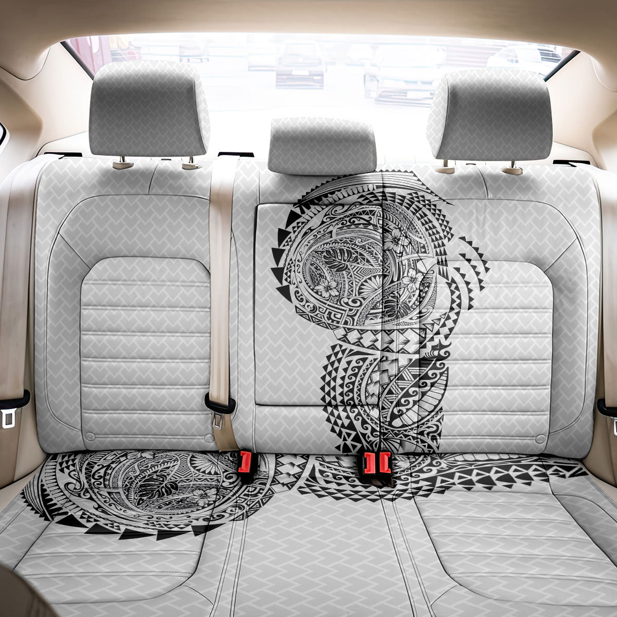 Hawaiian Traditional Tattoos Back Car Seat Cover Kakau Tribal Tropical Plant Motif White Color LT03 - Polynesian Pride