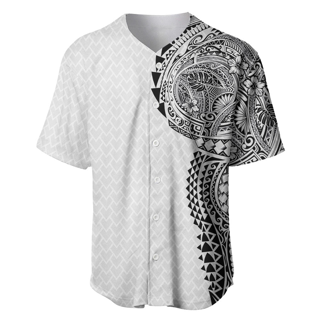 Hawaiian Traditional Tattoos Baseball Jersey Kakau Tribal Tropical Plant Motif White Color