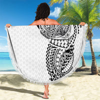 Hawaiian Traditional Tattoos Beach Blanket Kakau Tribal Tropical Plant Motif White Color